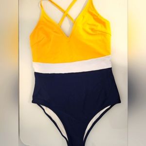 Cupshe Yellow and Navy Blue One Piece Swimsuit
